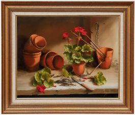 Mary Dipnall - Framed 20th Century Oil, Geranium Cuttings