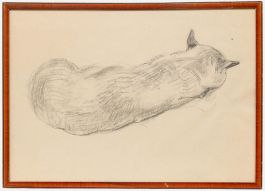Mid 20th Century Graphite Drawing - Sleeping Cat