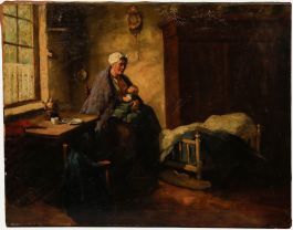 R. Stenhuys - Early 20th Century Oil, Mother Nursing her Baby