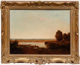Jean Baptise Corot - Framed 19th Century Oil, Fisherman on the River