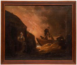 19th Century Oil - Fisherman at Sundown