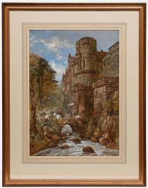 Samuel Rayner - 1850 Watercolour, Battle on the Castle Bridge