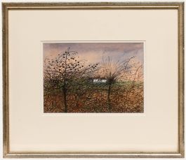 Jane Taylor - 20th Century Gouache, White Cottage Through the Trees