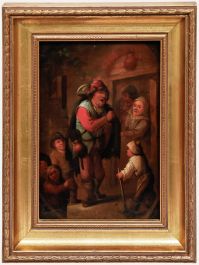 Cornelius Dusart - 19th Century Oil, At the Tavern Door