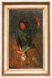 Willibald Demmel (1914-1989) - Framed Mid 20th Century Oil, Figure by Firelight
