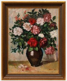 Klaus - Framed Mid 20th Century Oil, Still Life of Roses in a Vase