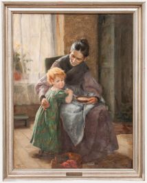 Edeline Karbiner - Framed Early 20th Century Oil, Grandmother with Grandchild
