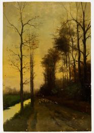 Early 20th Century Oil - Sheep on a Riverside Path