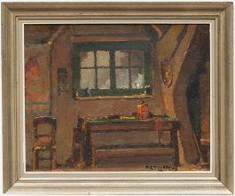 Piet Lippens - Framed Mid 20th Century Oil, The Carpenter's Bench