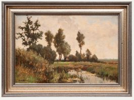 Jan van Rhijnnen - Framed Early 20th Century Oil, Still Summer Evening