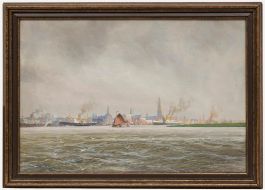 Adolf Bock - Framed Early 20th Century Gouache, View of Antwerp