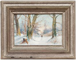 Mid 20th Century Oil - Hunter in the Snow