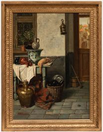 Charles Joseph Grips - Framed Mid 19th Century Oil, Kitchen Interior with Goose