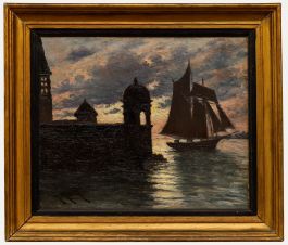 Charles Mootz - Framed Early 20th Century Oil, Sailing at Dusk