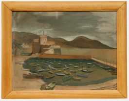 Georges Merinoff - Framed Mid 20th Century Gouache, Boats in the Harbour