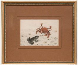 Chinese School 19th Century Watercolour - Green Frog & Tan Crab