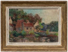 Charles Quimeso - Framed Mid 20th Century Oil, Cottages by the River