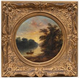 19th Century Oil - Fishing at Dusk