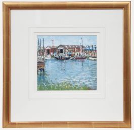 Framed Contemporary Oil - Boat Sheds at Southwold