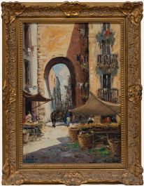 Giuseppe Elettro - Mid 20th Century Oil, Market Day