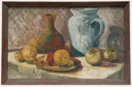 Valarie Fowler - Framed 20th Century Oil, Still Life with Fruit and Jug