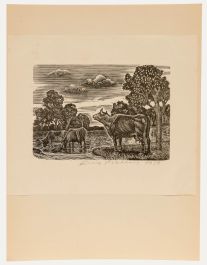 Eugene Pichell - 1959 Wood Engraving, At the Watering Place