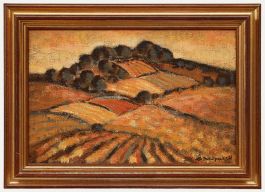 Gérard Delpuech - Framed 20th Century Oil, Harvested Fields at Golden Hour
