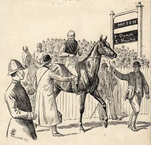 1897 Pen and Ink - At the Horses