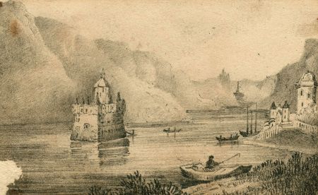 19th Century Pencil Drawing of Pfalz, Rhein, Germany