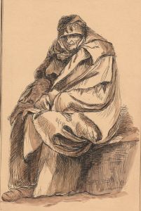 19th Century Ink and Wash - Portrait of an Elderly Lady