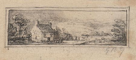 19th Century Miniature Pen and Ink Drawing of Country Scene