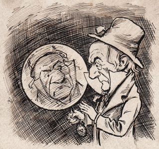 19th Century Pen and Ink Illustration "As In a Looking Glass"