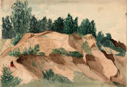 19th Century Watercolour, Hillside Landscape with Figure