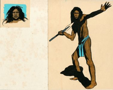Mid 20th Century Mixed Media - Aboriginal Portrait together w/ Smaller Portrait