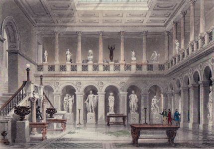 19th Century Engraving - Interior of the Hall at the Deepdene