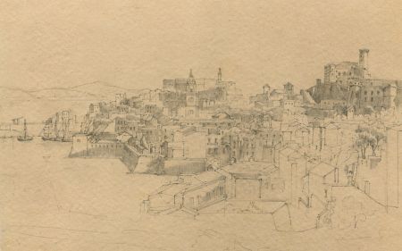 Excellent 19th Century Graphite Drawing - A City