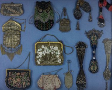 Gilt Framed Collection of 19th Century Misers Purses and Evening Bags
