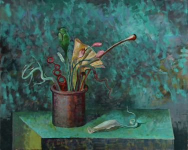 Julian Gordon Mitchell - Contemporary Oil, Still Life with Surreal Flowers
