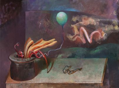 Julian Gordon Mitchell - Contemporary Oil, Surrealist Still Life with Glasses