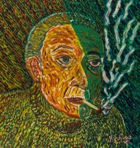 Bruce Purchase - 1992 Acrylic, Portrait of a Man Smoking