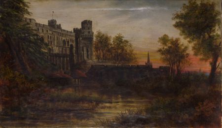 King - Early 20th Century Oil, Castle in Dawn Landscape