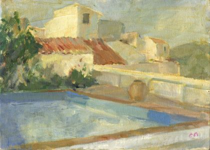Gilbert Adams FRPS (1906-1996) - Mid 20th Century Oil, By the Pool