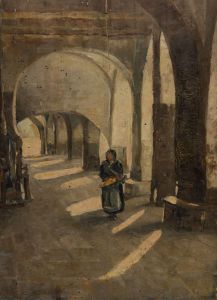 Gilbert Adams FRPS (1906-1996) - 1942 Oil, Woman in Cloister