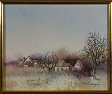 Alferio Maugeri - Contemporary Oil, Farmhouses in Winter