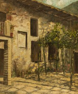 Mid 20th Century Oil - Impressionist Courtyard