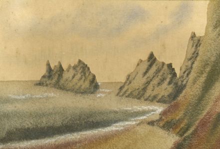 Mid 20th Century Coloured Sand Art - Needles Rocks and Lighthouse, Isle of Wight