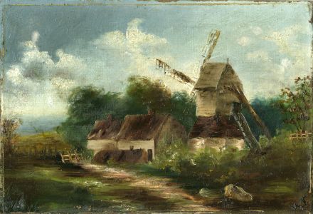 M.T. - Late 19th Century Oil, Dutch Landscape with Windmill
