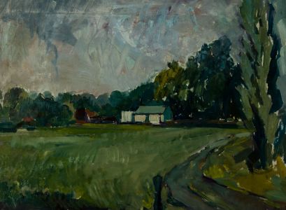 Gilbert Adams FRPS (1906-1996) - Mid 20th Century Oil, Buildings in a Landscape