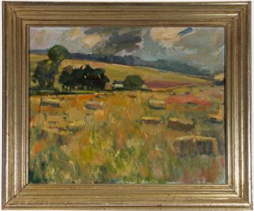 Gilbert Adams FRPS (1906-1996) - Mid 20th Century Oil, Landscape with Hay Bales