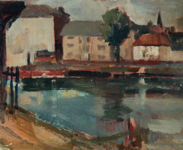 Gilbert Adams FRPS (1906-1996) - Mid 20th Century Oil, Houses on the Water
